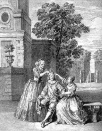 L'Homme entre deux âges et ses deux maîtresses (illustration d'Oudry pour La Fontaine) 