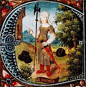 Jeanne d'Arc en costume de paysanne (miniature du 15e siecle, BnF)