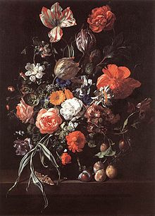 Nature morte au bouquet de fleurs et prunes (Rachel Ruysch)
