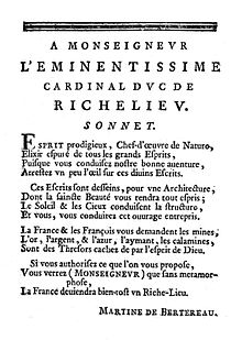 Sonnet de Martine de Beausoleil à Richelieu
